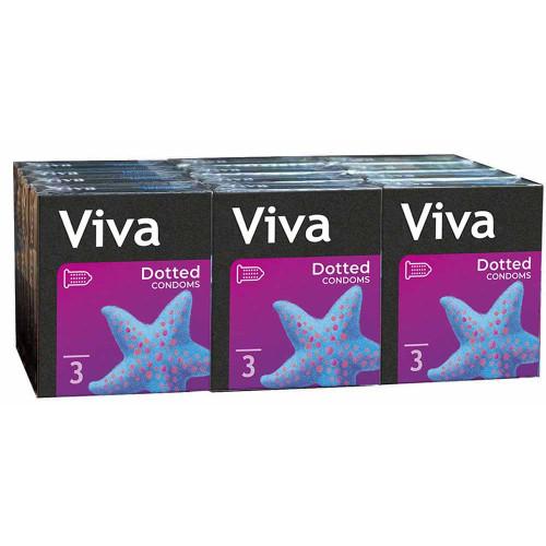 Блок презервативів Viva Точкові 36шт (12 пачок по 3шт) - Фото№1