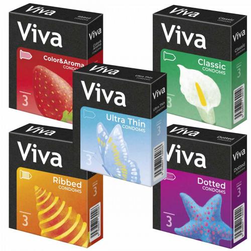 Презервативы Viva (Вива) Ассорти (5 видов по 3шт) - Фото№1
