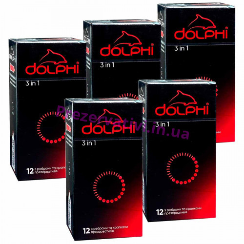 Презервативы Dolphi 3в1 ребристо-точечные №60 (5 пачек по 12шт) - Фото№1