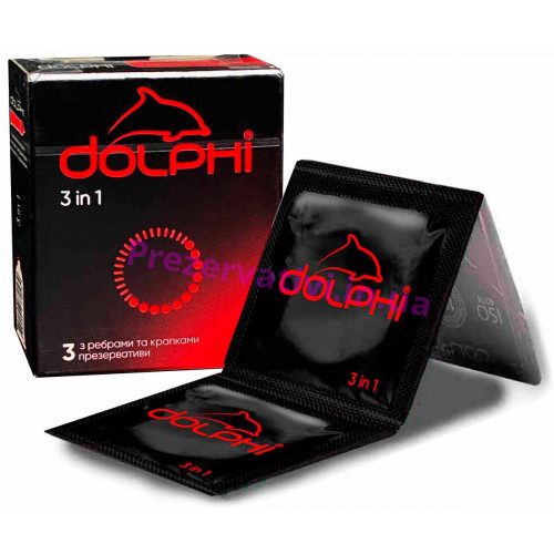 Презервативы Dolphi 3в1 ребристо-точечные №3 - Фото№1
