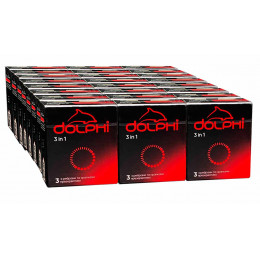 Блок презервативов Dolphi 3в1 ребристо-точечные 63шт (21 пачки по 3шт)