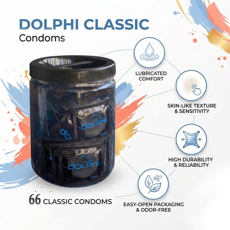 Презервативи Dolphi Classic класичні 66шт у великій банці⚡️Prezervativi.in.ua