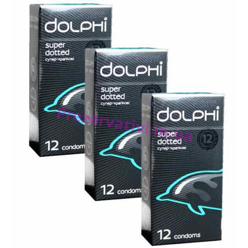 Презервативы Dolphi Super Dotted точечные №36 (3 пачки по 12шт) - Фото№1