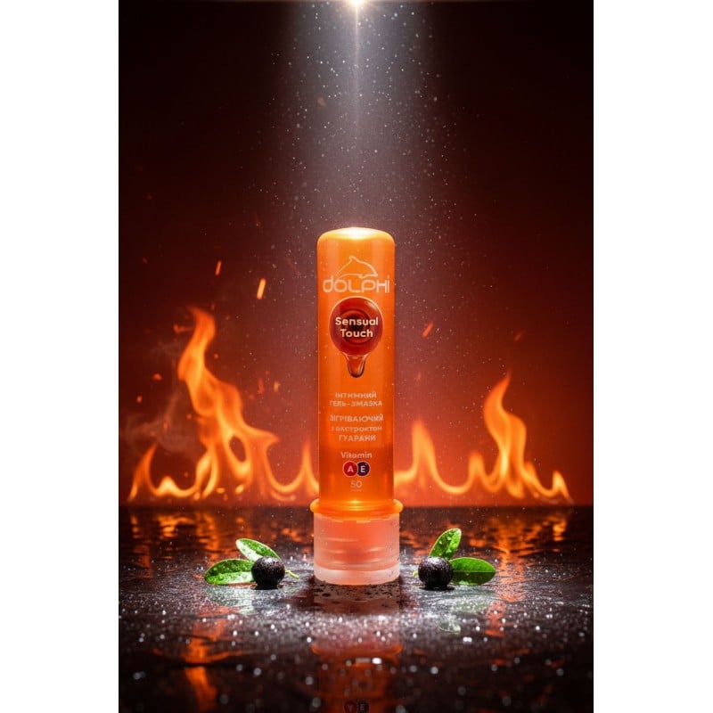 Белая пластиковая туба Dolphi Sensual touch 50 мл с красно-розовым дизайном и надписью Guarana