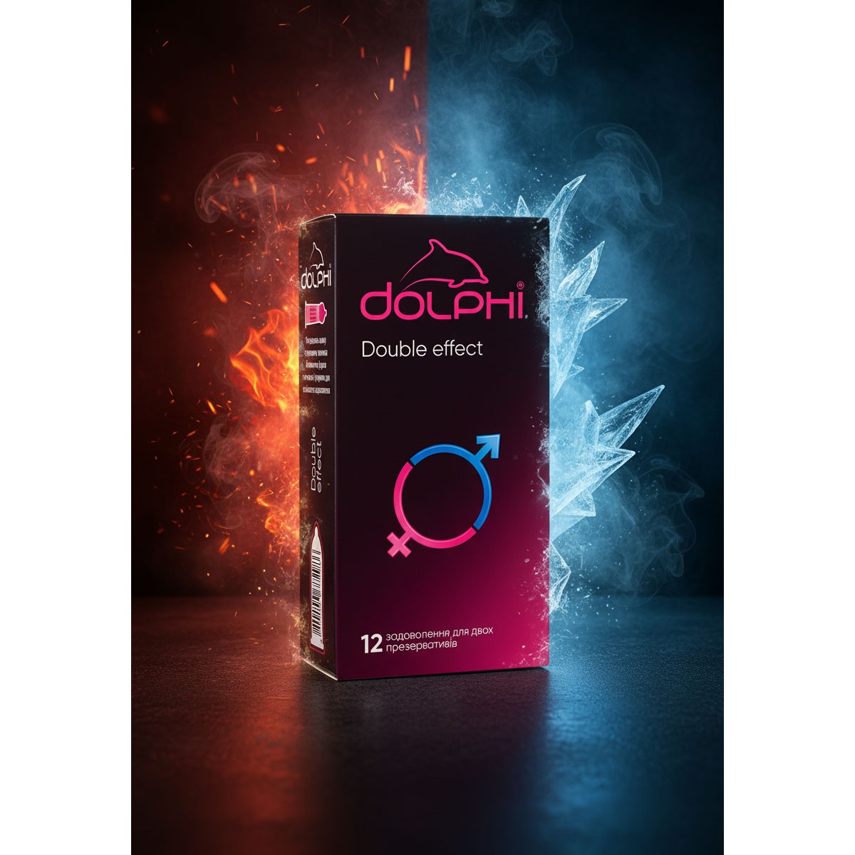 Презервативы Dolphi Double Effect точки и ребра, пролонгирующие разогревающие 12шт