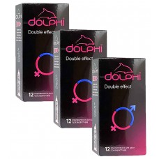 Презервативы Dolphi NEW Double Effect точки и ребра, пролонгирующие разогревающие 36шт (3 пачки по 12шт)