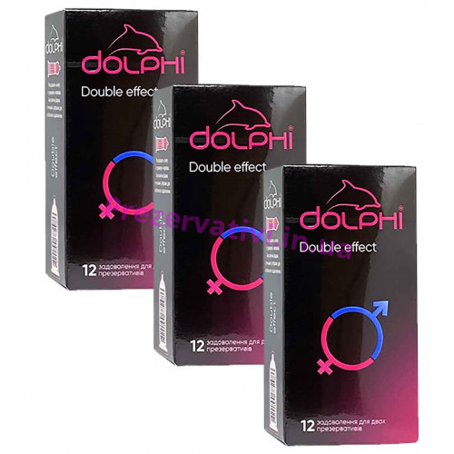 Презервативы Dolphi NEW Double Effect точки и ребра, пролонгирующие разогревающие №36 (3 пачки по 12шт) - Фото№1
