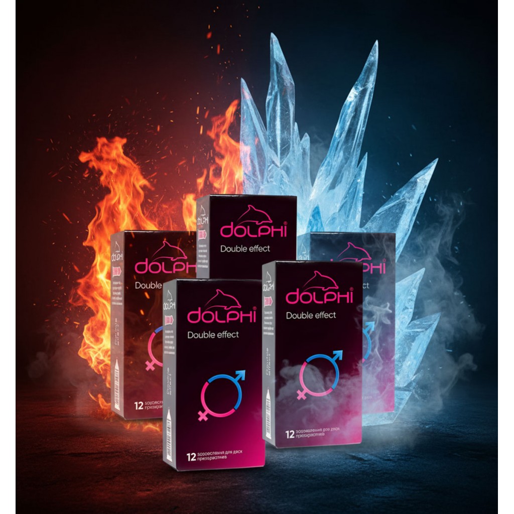 Презервативи Dolphi Double Effect крапки та ребра, пролонгуючі розігріваючі 60шт (5 пачок по 12шт)