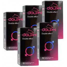Презервативы Dolphi NEW Double Effect точки и ребра, пролонгирующие разогревающие 60шт (5 пачек по 12шт)