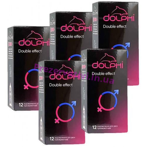 Презервативы Dolphi NEW Double Effect точки и ребра, пролонгирующие разогревающие 60шт (5 пачек по 12шт) - Фото№1