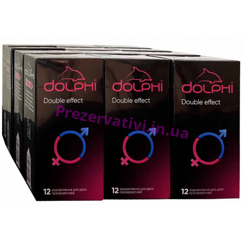 Блок презервативов Dolphi NEW Double Effect анатомические точки ребра пролонгируещие разогревающие 144шт (12 пачек по 12шт) - Фото№1
