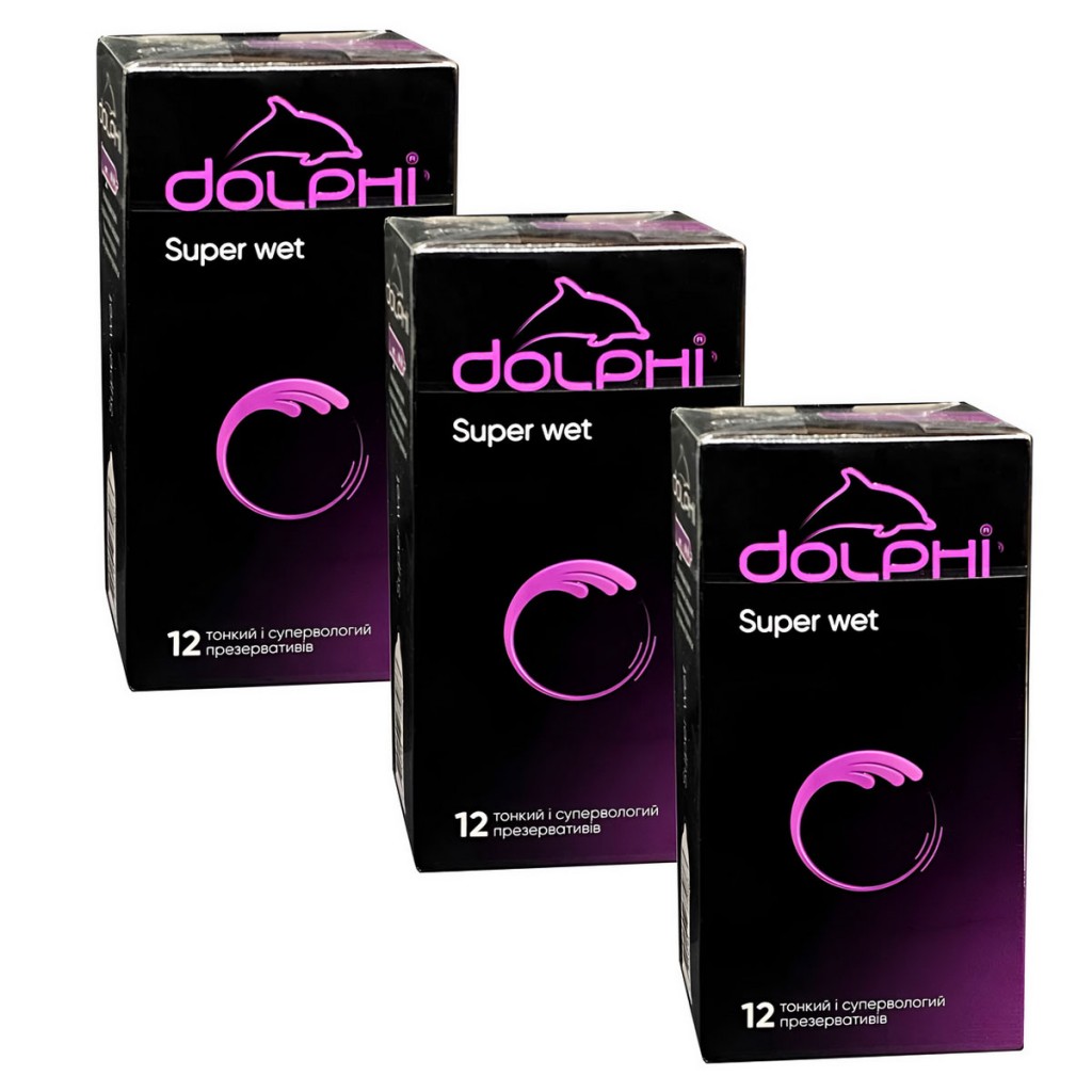 Презервативи Dolphi Super Wet супертонкі з додатковим змащувачем 36шт (3 пачки по 12шт)