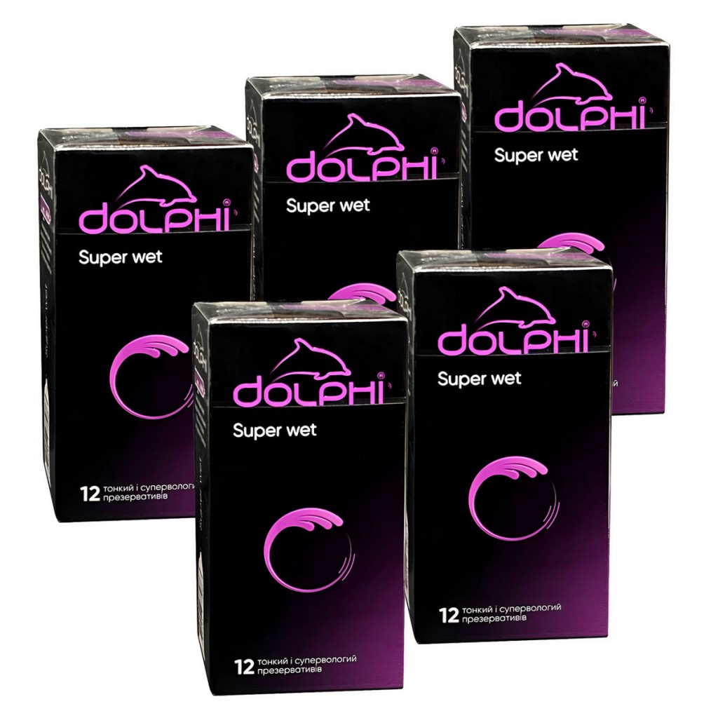 Презервативи Dolphi Super Wet супертонкі з додатковим змащувачем 60шт (5 пачок по 12шт)