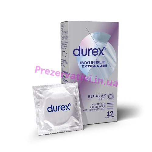 Презервативы латексные с силиконовой смазкой DUREX Invisible Extra Lube (ультратонкая с дополнительной смазкой), 12 шт. - Фото№1