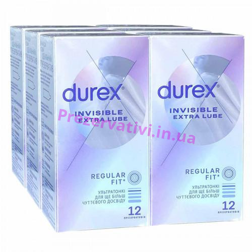 Блок презервативов Durex 6 пачек №12 Invisible ExtraLube с дополнительной смазкой - Фото№1