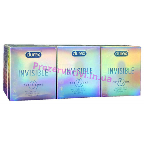 Блок презервативов Durex 12 пачек №3 Invisible ExtraLube с дополнительной смазкой - Фото№1