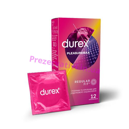 Презервативы латексные с силиконовой смазкой DUREX Pleasuremax (с ребрами и точками), 12 шт. - Фото№1