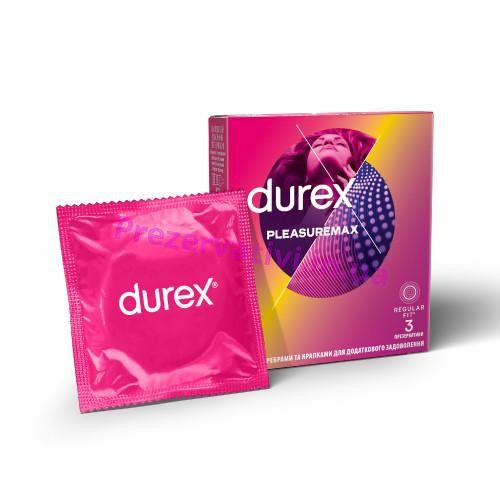 Презервативы латексные с силиконовой смазкой DUREX Pleasuremax (с ребрами и точками), 3 шт. - Фото№1