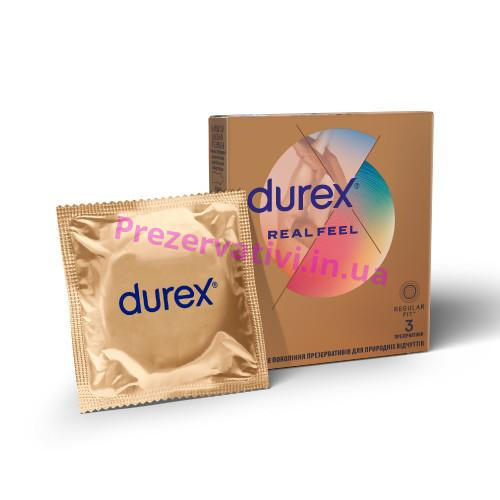 Презервативы из синтетического латекса с силиконовой смазкой DUREX Real Feel (натуральные ощущения), 3 шт. (безлатексные) - Фото№1