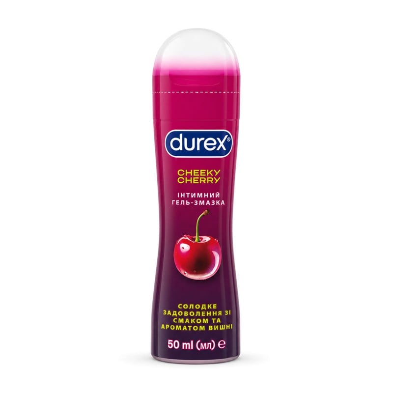 Прозорий флакон з червоним ковпачком Durex Play Cherry 50мл, напис cherry lube