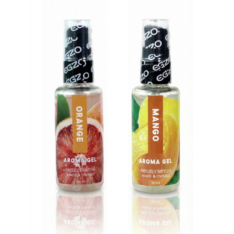 Два флакони EGZO Aroma Gel Манго та Апельсин по 50 мл на білому фоні