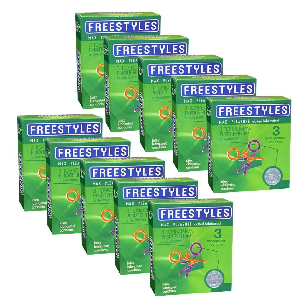 Блок презервативів FREESTYLES 30шт Max Pleasure точкові (10 пачок по 3шт)