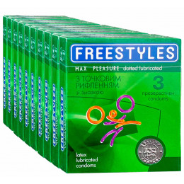 Блок презервативов FREESTYLES №30 Max Pleasure точечные (10 пачек по 3шт)