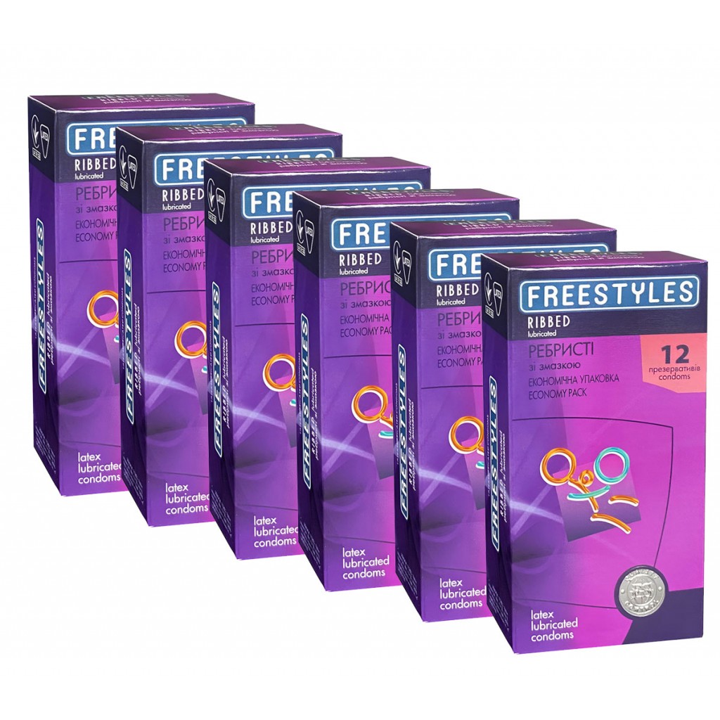Блок презервативів F REESTYLES 72шт Ribbed, ребристі (6 пачок по 12шт)
