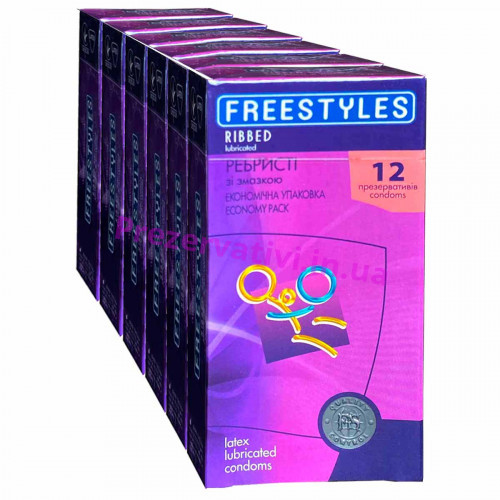Блок презервативов FREESTYLES 72шт Ribbed ребристые (6 пачек по 12шт) - Фото№1