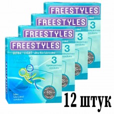 Презервативи FREESTYLES 12шт Ultra Light супертонкі (4 пачки по 3шт)