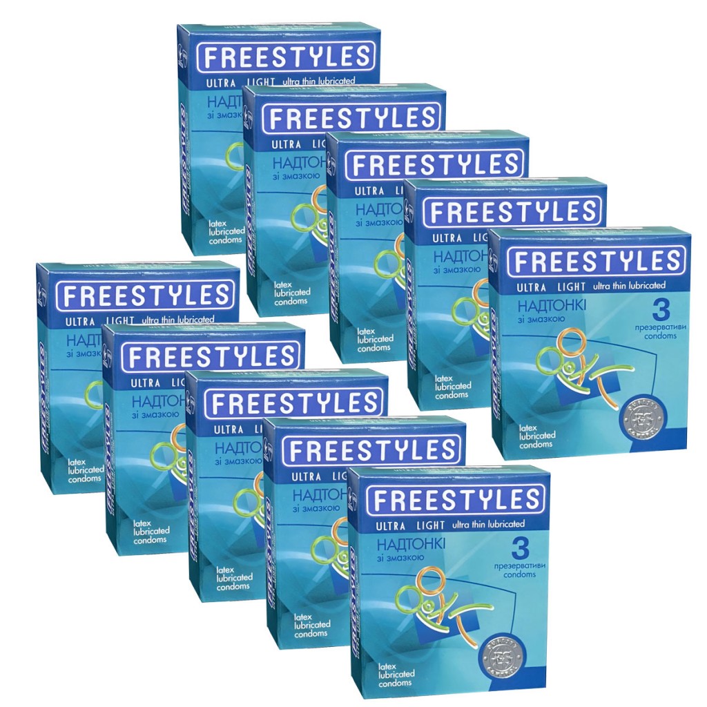 Блок презервативов FREESTYLES 30шт Ultra Light Супертонкие (10 пачек по 3шт)
