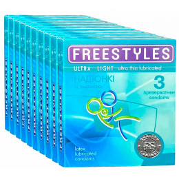 Блок презервативов FREESTYLES №30 Ultra Light Супертонкие (10 пачек по 3шт) 