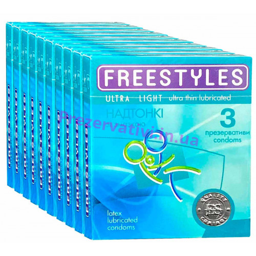 Блок презервативов FREESTYLES №30 Ultra Light Супертонкие (10 пачек по 3шт)  - Фото№1
