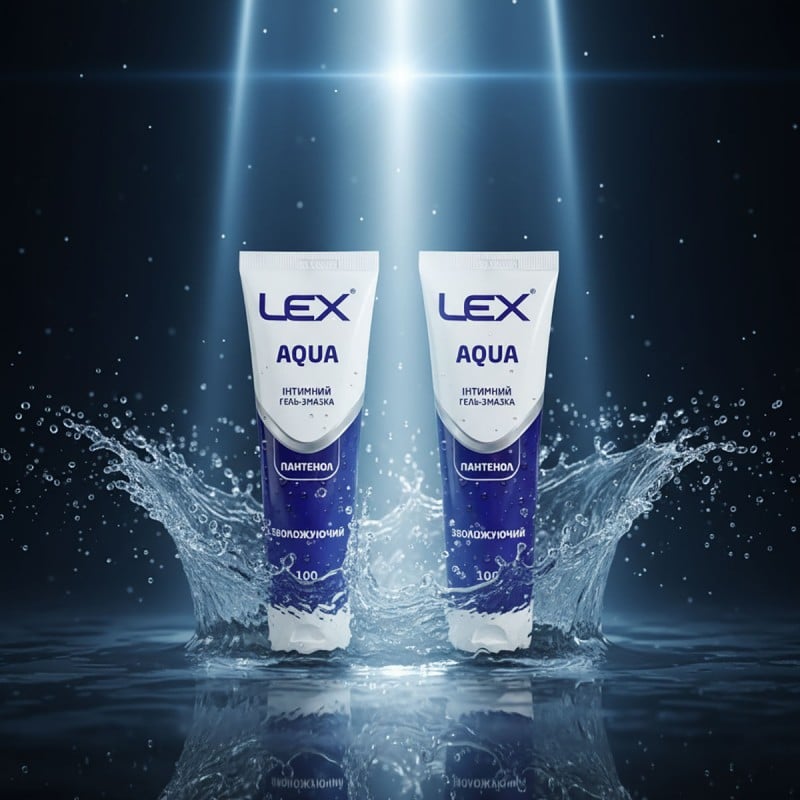 Два прозрачных флакона Lex AQUA 100 мл с пантенолом и синими акцентами, увлажняющая смазка 2 шт