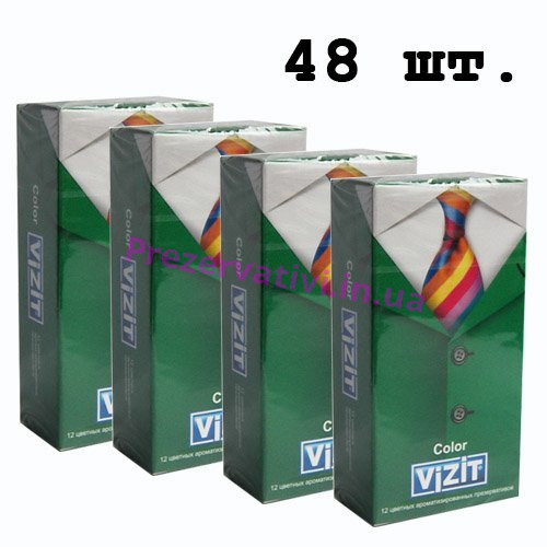 Блок презервативов VIZIT №48 color Цветные ароматизированные (4 пачки по 12шт) - Фото№1