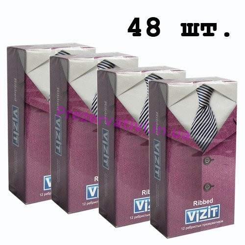 Блок презервативов VIZIT №48 Ribbed С кольцами (4 пачки по 12шт) - Фото№1