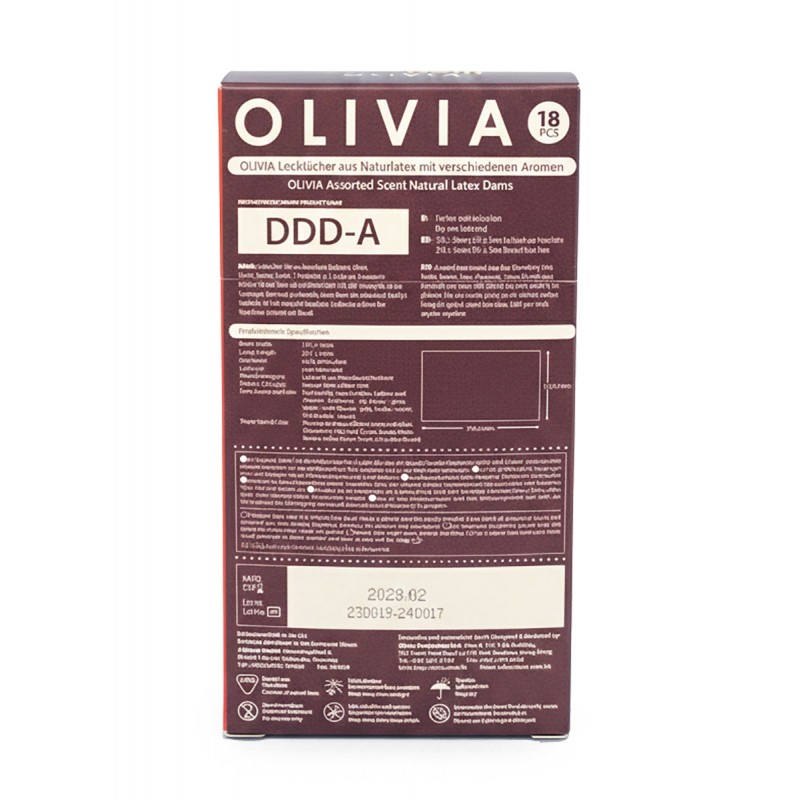 Яскрава упаковка Olivia Oral Dams Mix з різнокольоровими латексними серветками 18 штук