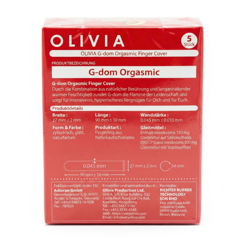 Пальчиковые презервативы Olivia G-Dom Orgasmic 5шт с возбуждающим лубрикантом⚡️Prezervativi.in.ua
