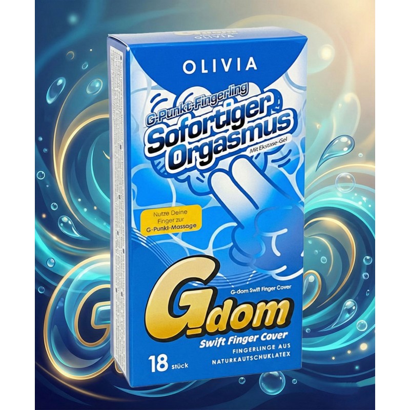 Біло-рожева коробка Olivia G-Dom Swift з написом 18 finger condoms та силіконовий лубрикант