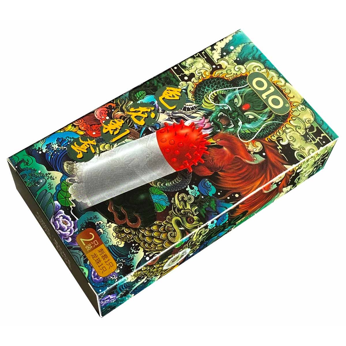 Презервативы с усиками Olo GENBU DRAGON 1шт шипы + шарик продлевающие на гиалуроновой основе