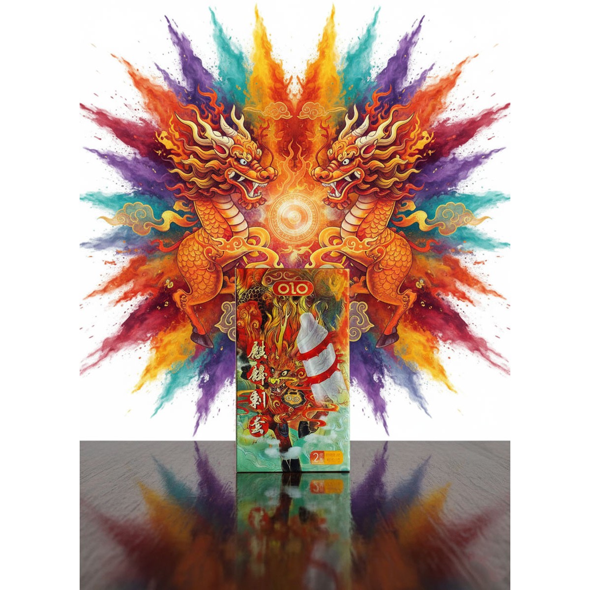 Презервативы с усиками Olo RED DRAGON 1шт шипы + шарик продлевающие на гиалуроновой основе