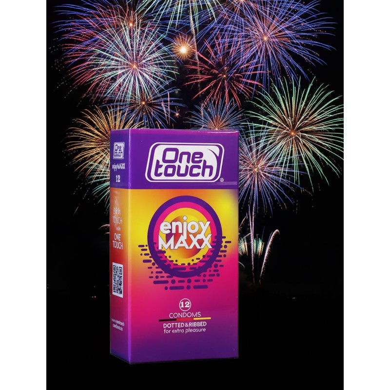Чорна упаковка One touch Enjoy Maxx 12 шт із жовтими акцентами, написом Enjoy Maxx