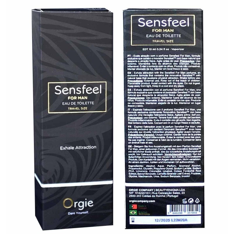 Чорний флакон Orgie SENSFEEL for Man з золотим написом, об’єм 10 мл