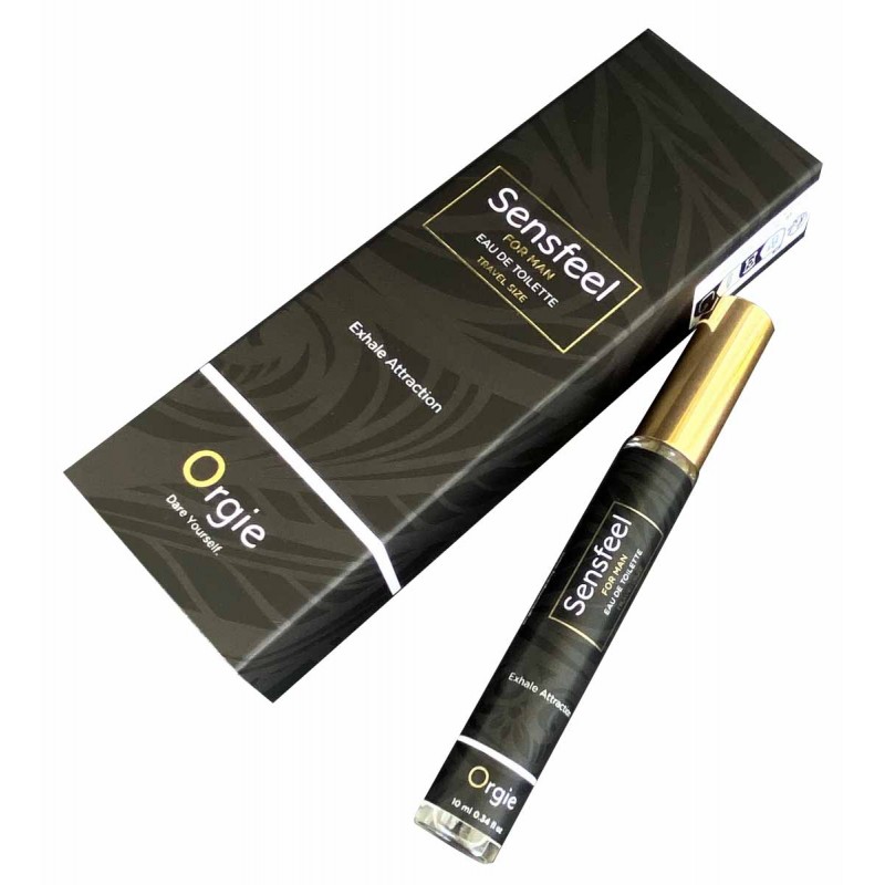 Чорний флакон Orgie SENSFEEL for Man 10 мл з синіми та сріблястими елементами дизайну