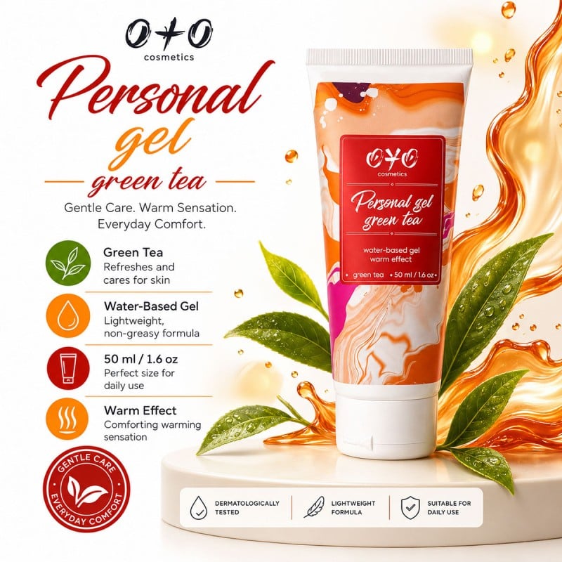Прозрачный пластиковый флакон с зеленой крышкой OYO Personal gel Green Tea 50 мл