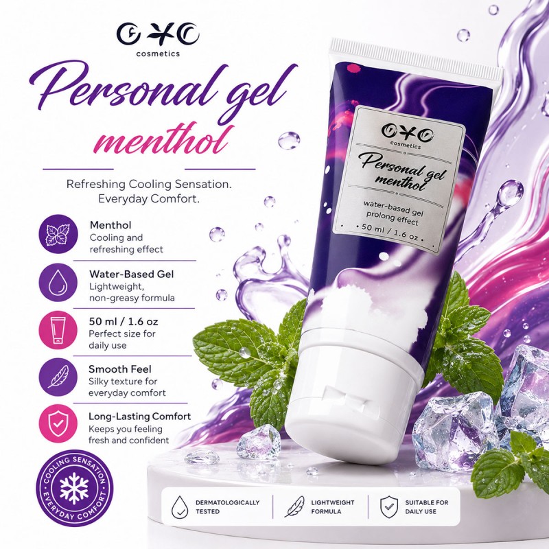 Прозрачный флакон с зеленой жидкостью OYO Personal gel Menthol 50мл, охлаждающий эффект