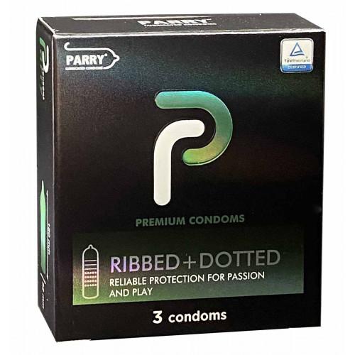 Презервативы Parry Ribbed+Dotted 3шт с точками и рёбрами - Фото№1
