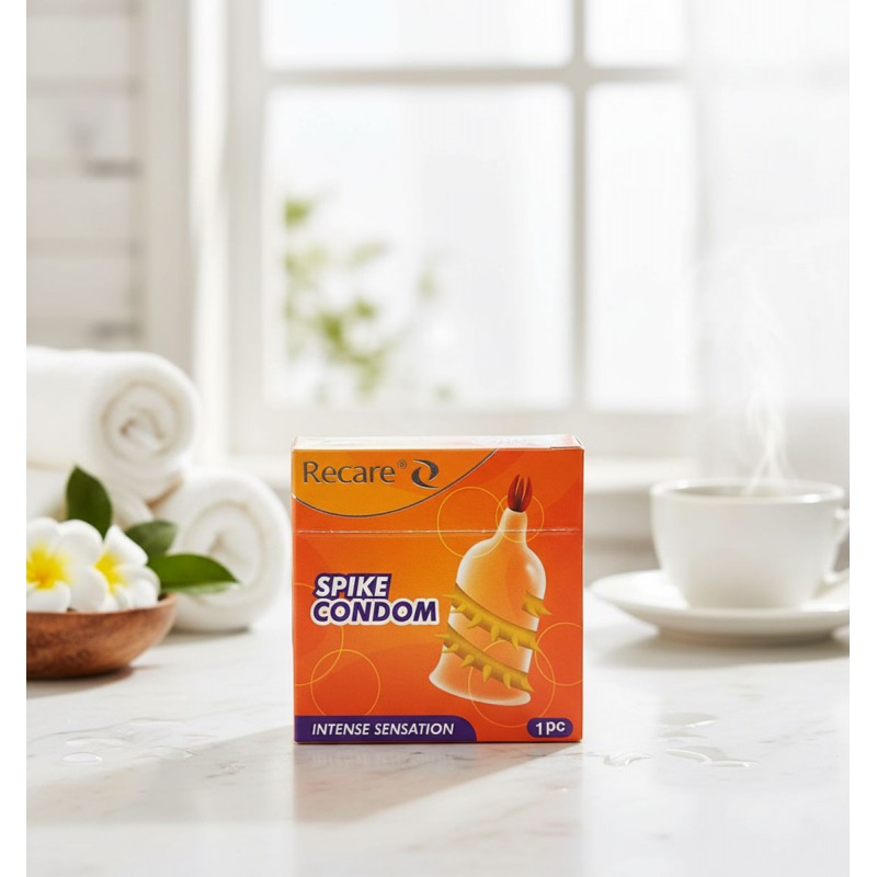 Оранжевая индивидуальная упаковка презерватива с усиками и надписью Recare Intense Orange 1шт