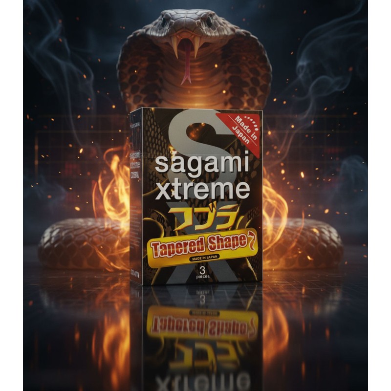 Чорна упаковка з помаранчевим написом Sagami Xtreme Cobra та зображенням змії, 3 шт