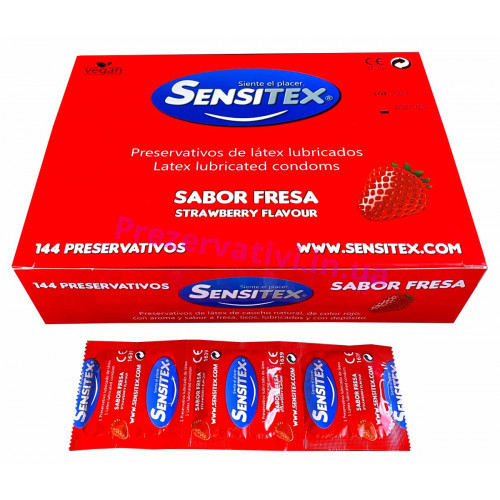 Презервативы Sensitex Fresa 144шт красного цвета аромат клубники - Фото№1